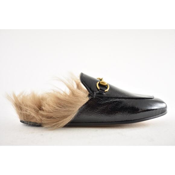 Gucci Princetown Black Patent Leather Fur Loafer Slide Slip Mule Slipper Flat 35 - Picture 2 of 13